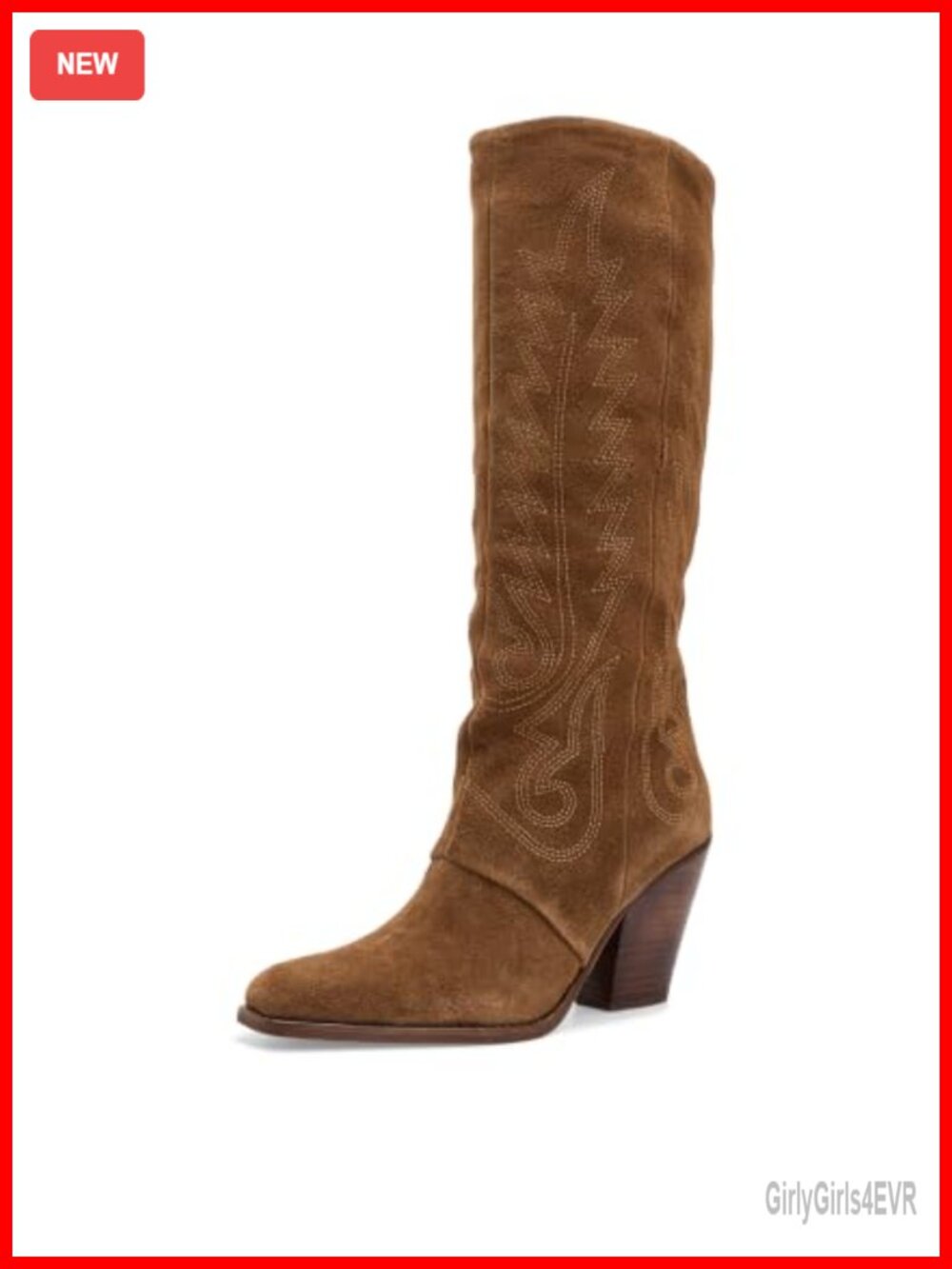 Suede Western Calf-High Boots Snip Toe Block Heel
